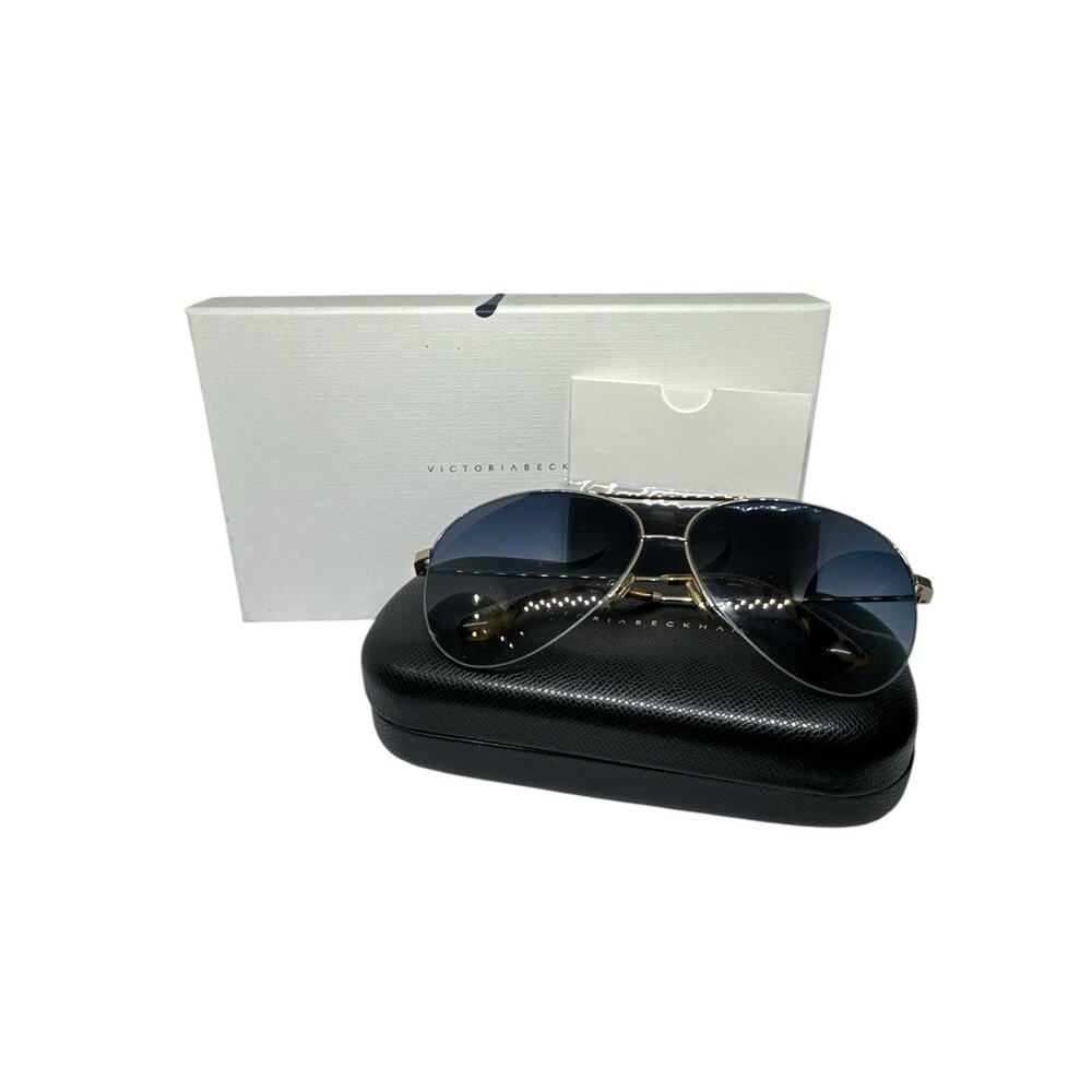 VICTORIA BECKHAM VB90S AVIATOR BLUE GOLD AUTHENTIC DESIGNER SUNGLASSES WITH BOX